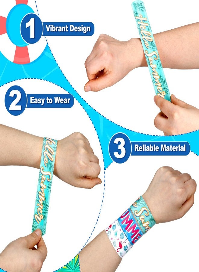 PullCrease 200 Pcs Summer Slap Bracelets Bulk Hawaiian Theme Slap Bracelets Beach Ocean Theme Snap Wristband Tropical Luau Party Favors for Birthday Classroom Prizes Exchanging Gifts - Image 3